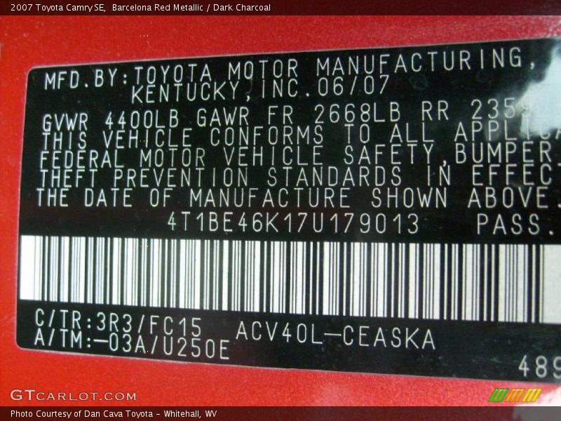 Barcelona Red Metallic / Dark Charcoal 2007 Toyota Camry SE