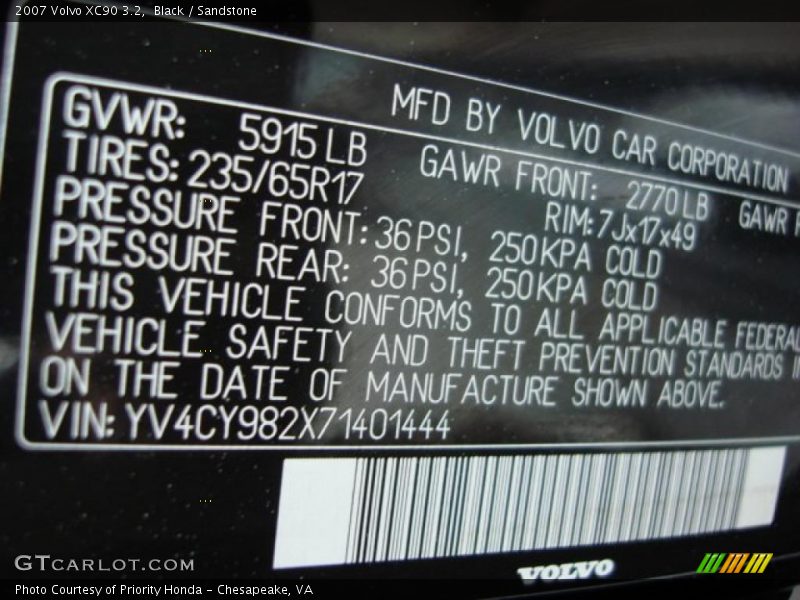 Black / Sandstone 2007 Volvo XC90 3.2