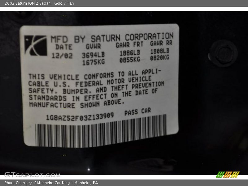 Gold / Tan 2003 Saturn ION 2 Sedan