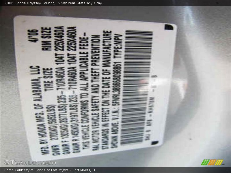 Silver Pearl Metallic / Gray 2006 Honda Odyssey Touring