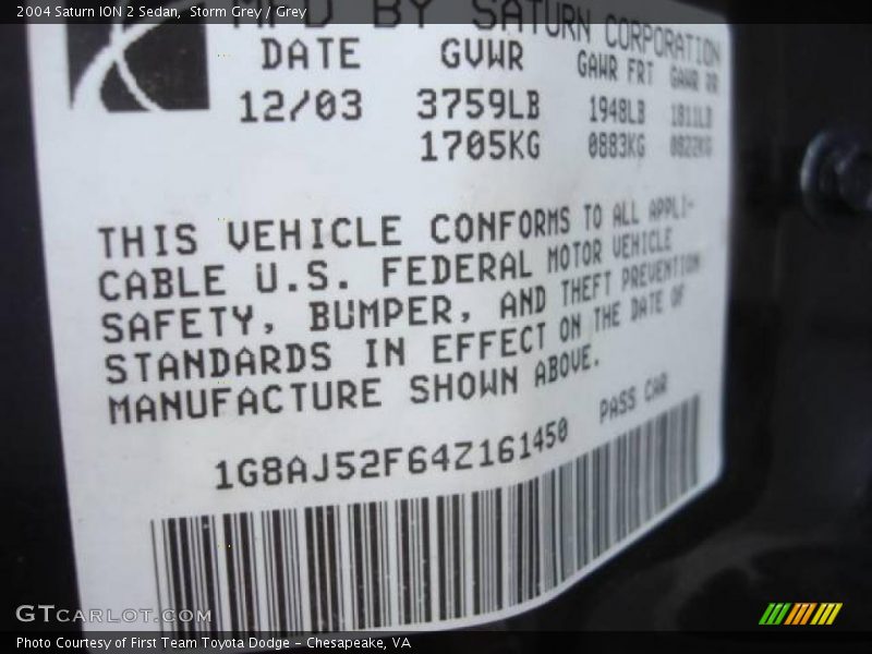 Storm Grey / Grey 2004 Saturn ION 2 Sedan