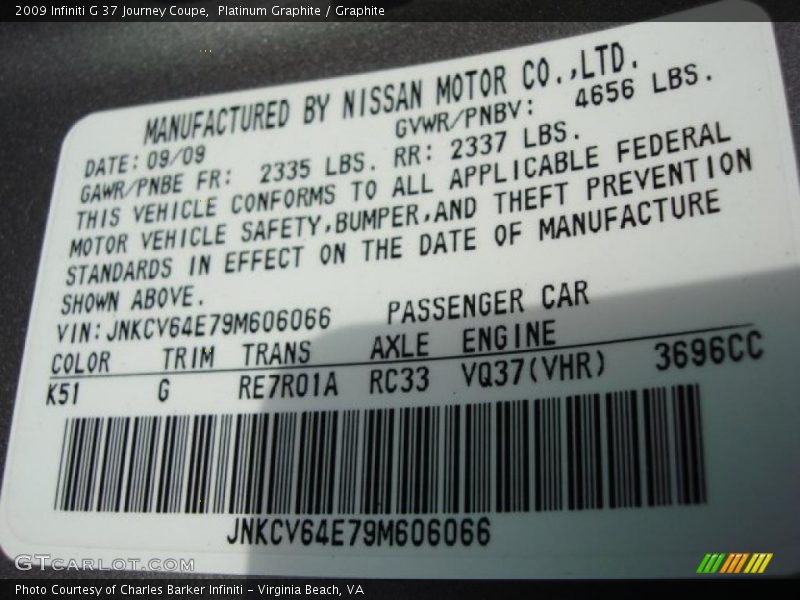 Platinum Graphite / Graphite 2009 Infiniti G 37 Journey Coupe