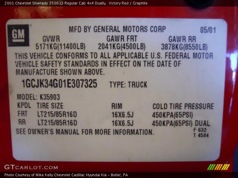 Victory Red / Graphite 2001 Chevrolet Silverado 3500 LS Regular Cab 4x4 Dually