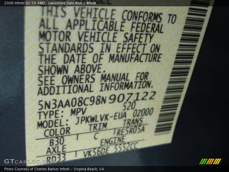 Lakeshore Slate Blue / Wheat 2008 Infiniti QX 56 4WD