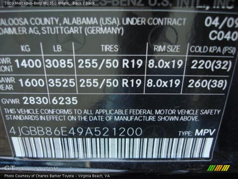 Black / Black 2009 Mercedes-Benz ML 350 4Matic
