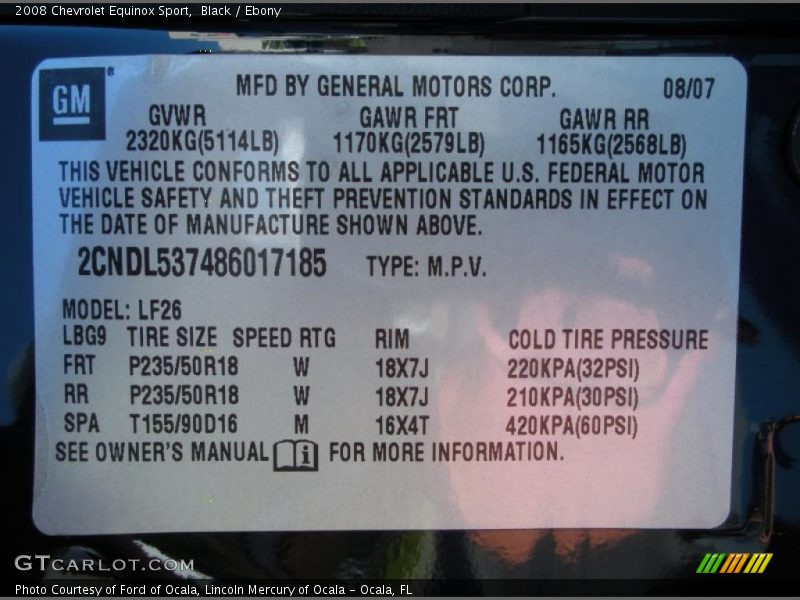 Black / Ebony 2008 Chevrolet Equinox Sport