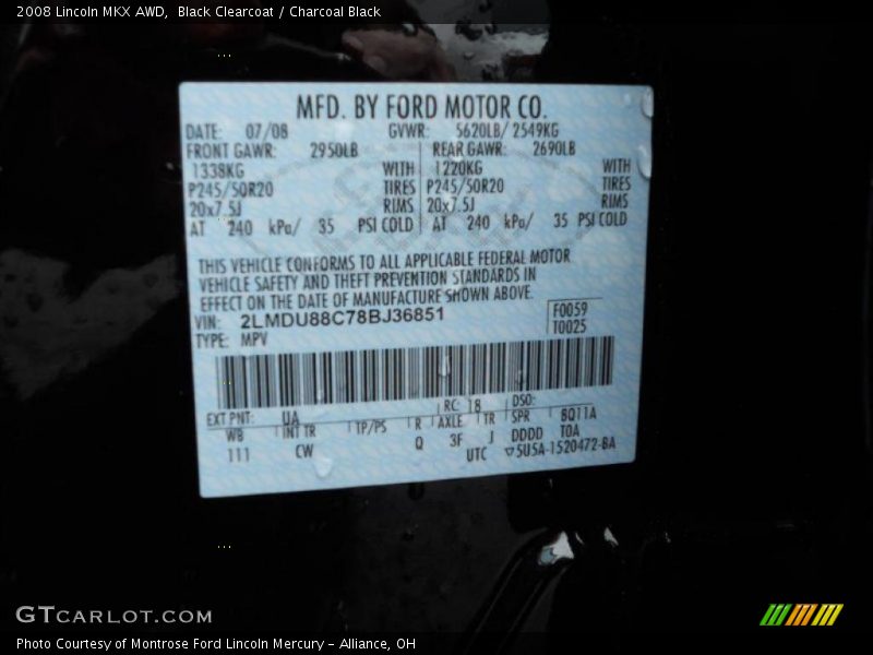 Black Clearcoat / Charcoal Black 2008 Lincoln MKX AWD