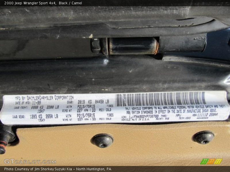 Black / Camel 2000 Jeep Wrangler Sport 4x4
