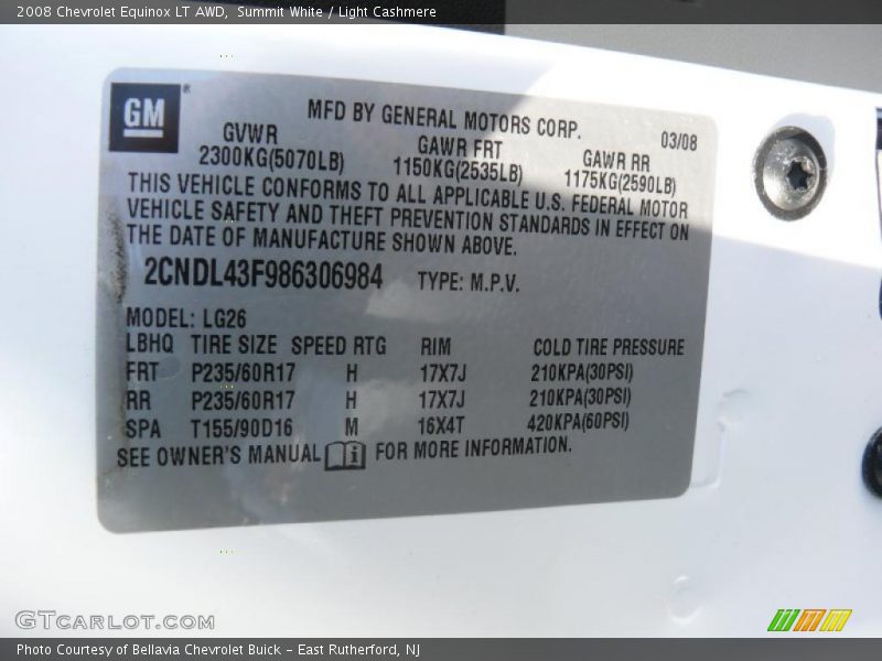 Summit White / Light Cashmere 2008 Chevrolet Equinox LT AWD