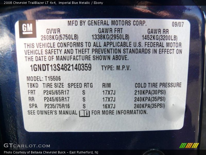 Imperial Blue Metallic / Ebony 2008 Chevrolet TrailBlazer LT 4x4