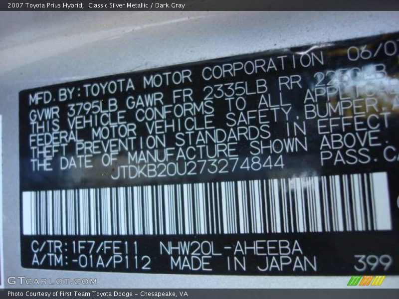 Classic Silver Metallic / Dark Gray 2007 Toyota Prius Hybrid