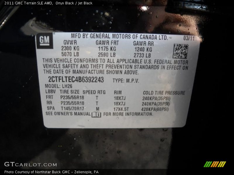 Onyx Black / Jet Black 2011 GMC Terrain SLE AWD