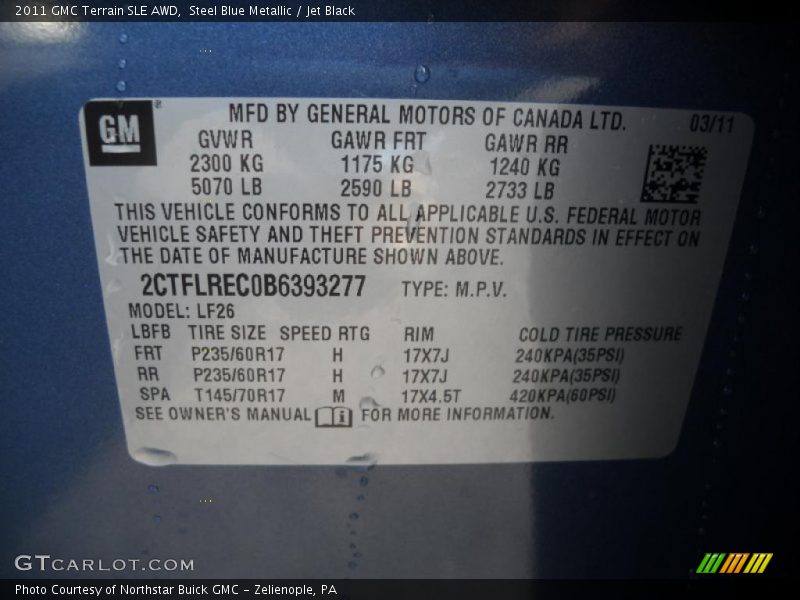 Steel Blue Metallic / Jet Black 2011 GMC Terrain SLE AWD