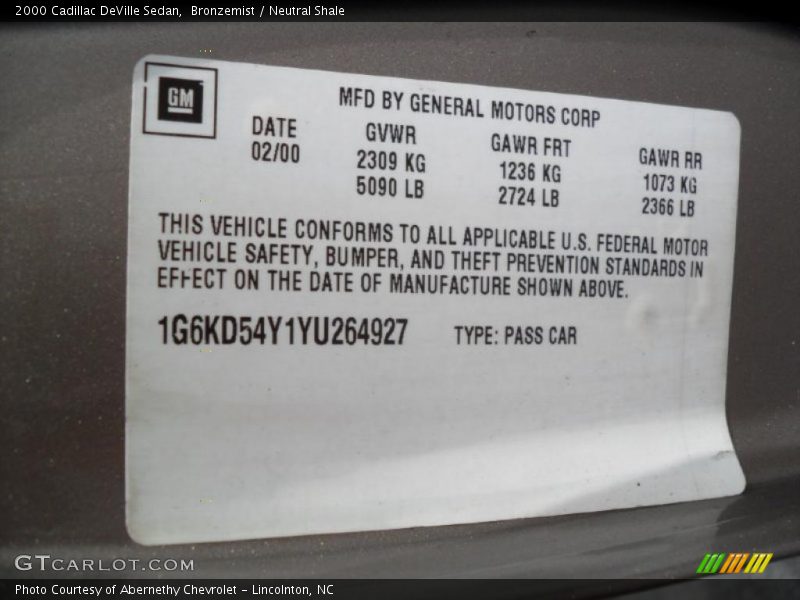 Bronzemist / Neutral Shale 2000 Cadillac DeVille Sedan