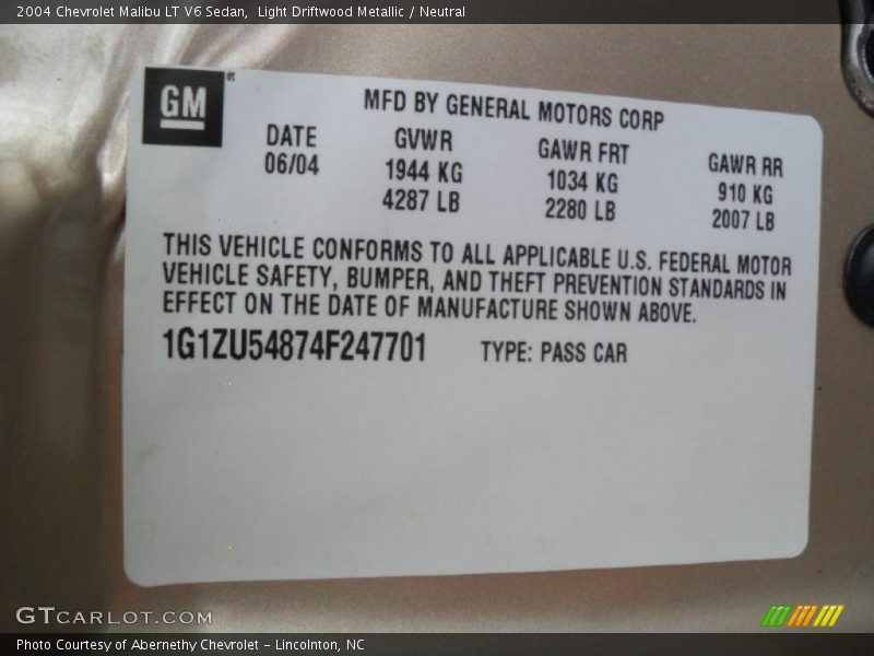 Light Driftwood Metallic / Neutral 2004 Chevrolet Malibu LT V6 Sedan