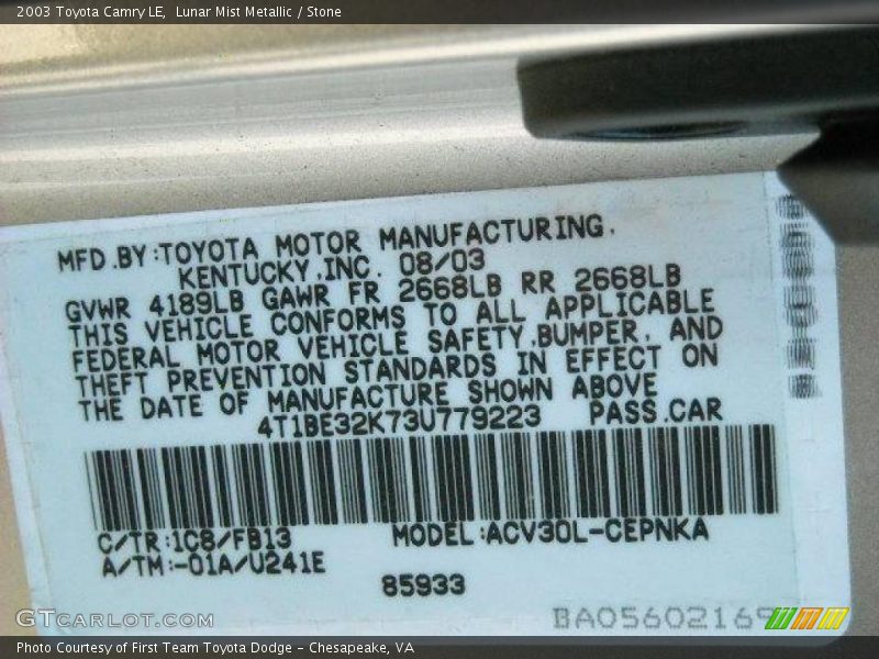 Lunar Mist Metallic / Stone 2003 Toyota Camry LE