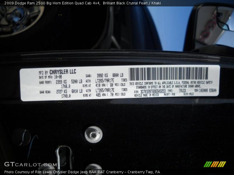 Brilliant Black Crystal Pearl / Khaki 2009 Dodge Ram 2500 Big Horn Edition Quad Cab 4x4
