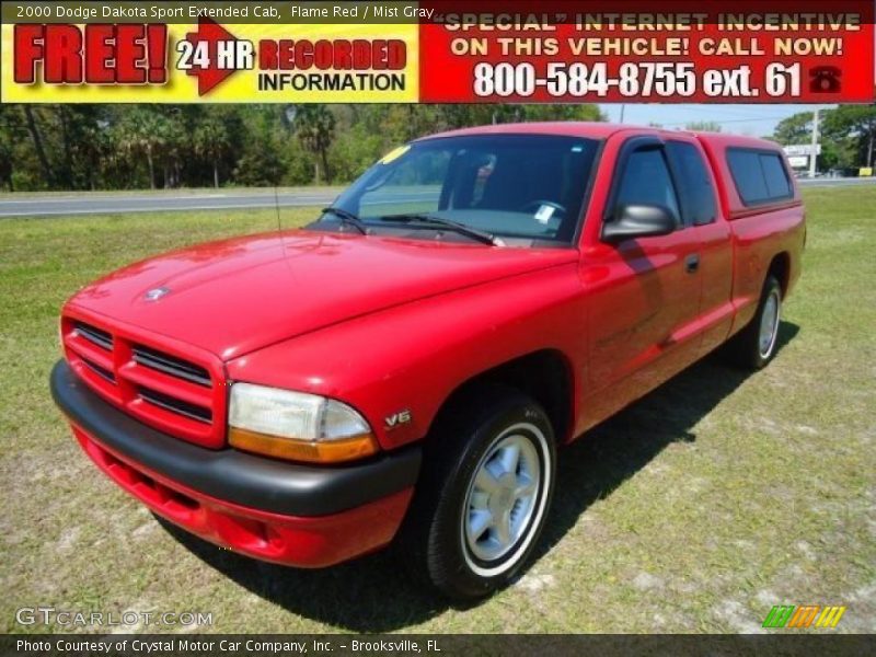 Flame Red / Mist Gray 2000 Dodge Dakota Sport Extended Cab