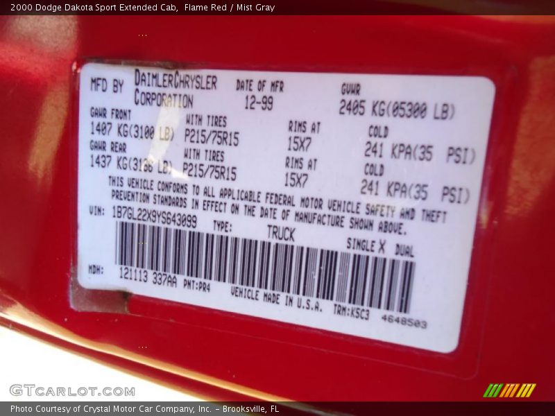 Flame Red / Mist Gray 2000 Dodge Dakota Sport Extended Cab