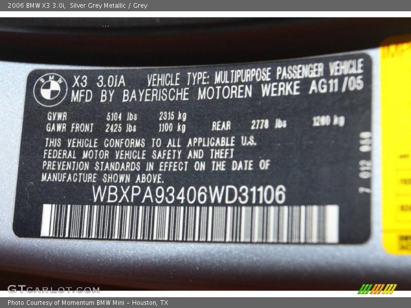 Silver Grey Metallic / Grey 2006 BMW X3 3.0i