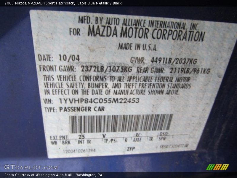 Lapis Blue Metallic / Black 2005 Mazda MAZDA6 i Sport Hatchback