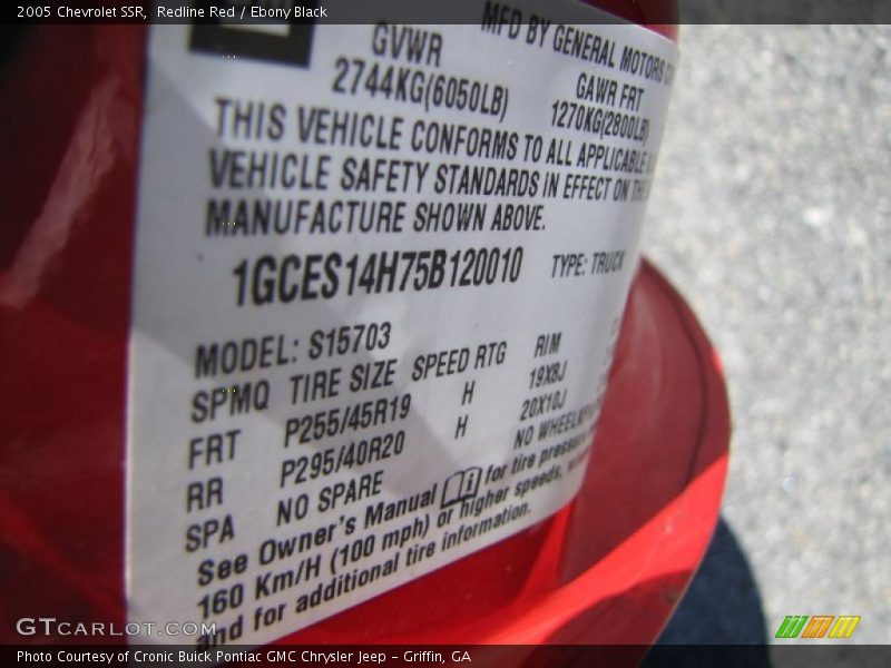 Info Tag of 2005 SSR 