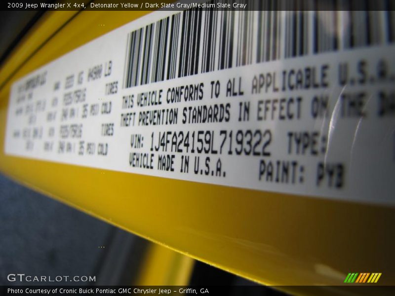 2009 Wrangler X 4x4 Detonator Yellow Color Code PYB