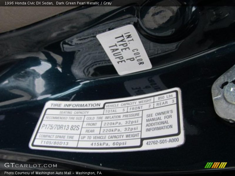 Info Tag of 1996 Civic DX Sedan