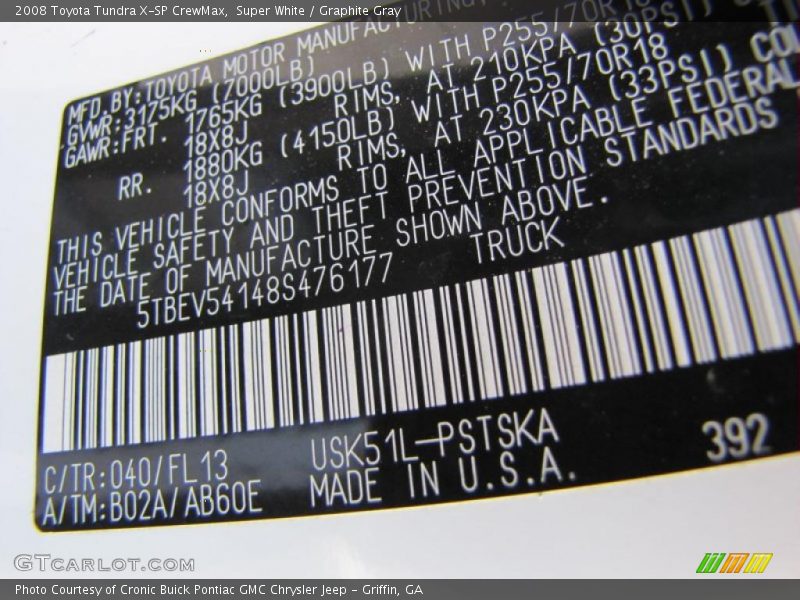 Super White / Graphite Gray 2008 Toyota Tundra X-SP CrewMax