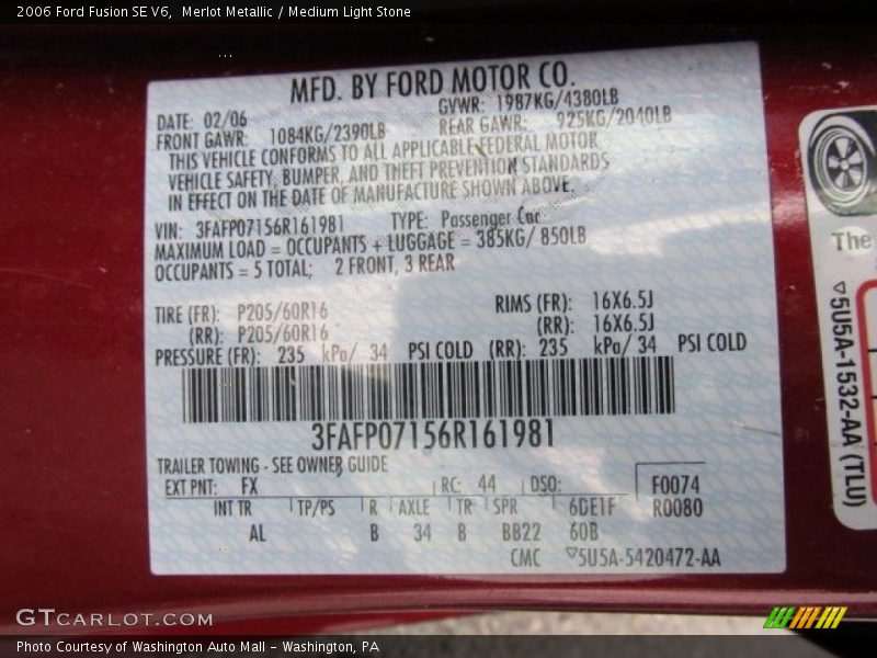 Merlot Metallic / Medium Light Stone 2006 Ford Fusion SE V6