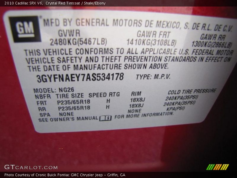Crystal Red Tintcoat / Shale/Ebony 2010 Cadillac SRX V6