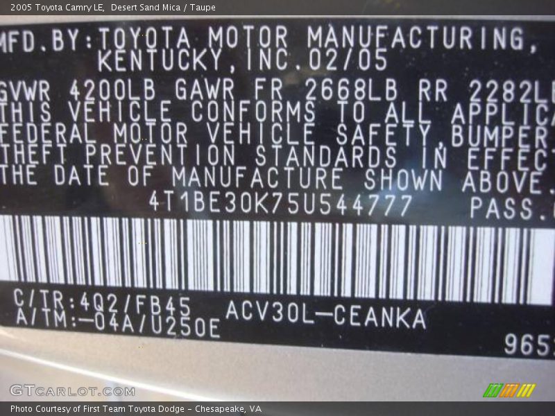 Desert Sand Mica / Taupe 2005 Toyota Camry LE