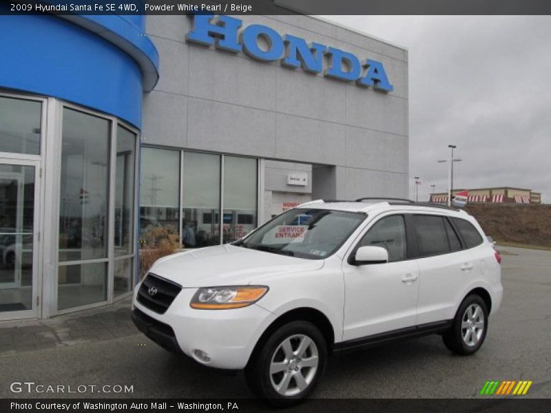 Powder White Pearl / Beige 2009 Hyundai Santa Fe SE 4WD