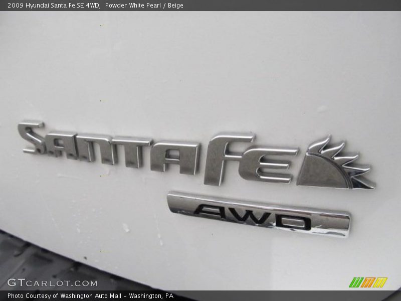 Powder White Pearl / Beige 2009 Hyundai Santa Fe SE 4WD