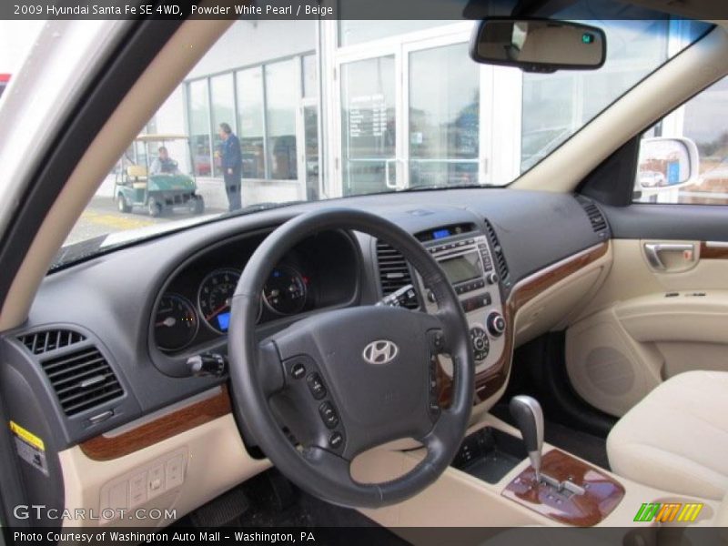 Powder White Pearl / Beige 2009 Hyundai Santa Fe SE 4WD