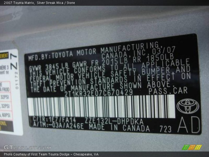 Silver Streak Mica / Stone 2007 Toyota Matrix