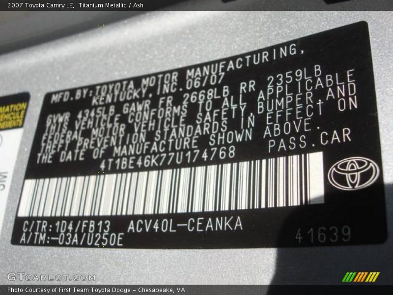 Titanium Metallic / Ash 2007 Toyota Camry LE