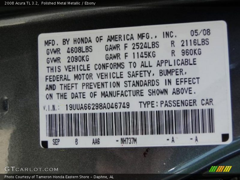 Polished Metal Metallic / Ebony 2008 Acura TL 3.2