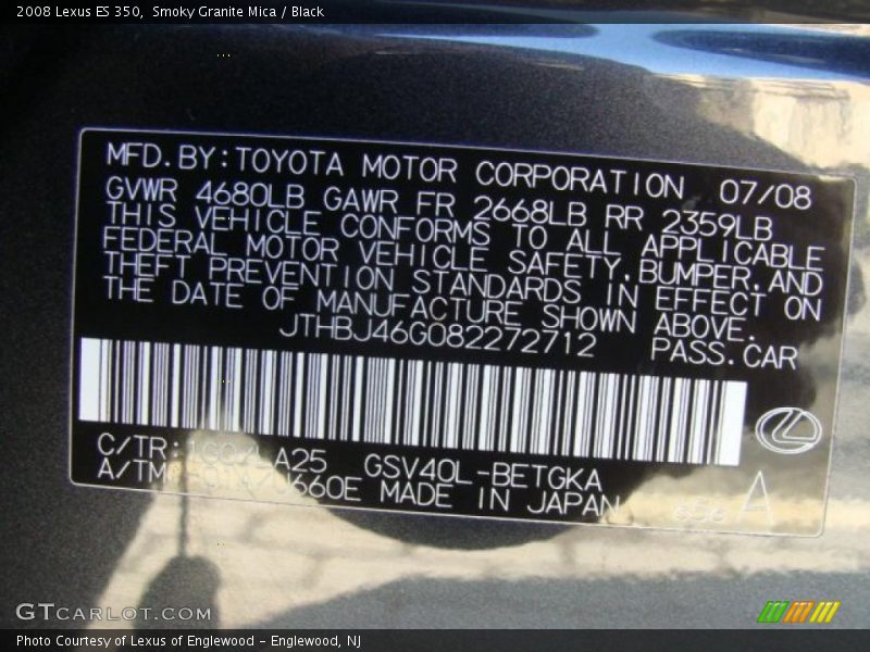 Smoky Granite Mica / Black 2008 Lexus ES 350