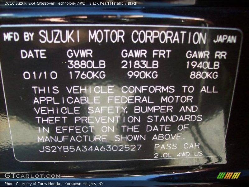 Black Pearl Metallic / Black 2010 Suzuki SX4 Crossover Technology AWD
