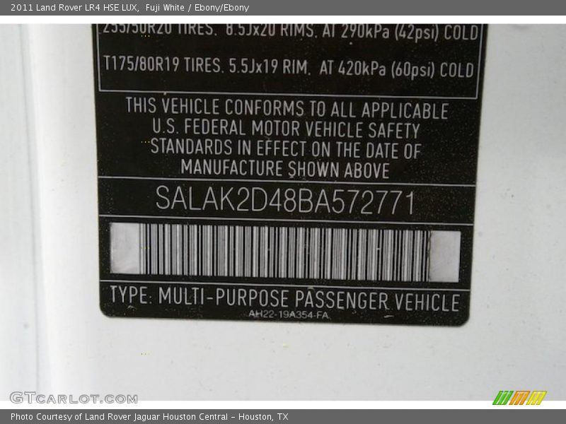 Fuji White / Ebony/Ebony 2011 Land Rover LR4 HSE LUX