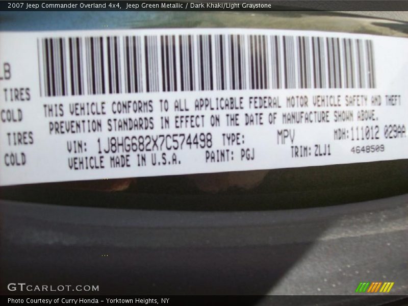 Jeep Green Metallic / Dark Khaki/Light Graystone 2007 Jeep Commander Overland 4x4