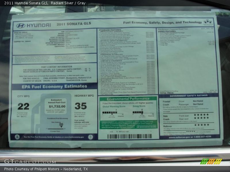 Radiant Silver / Gray 2011 Hyundai Sonata GLS