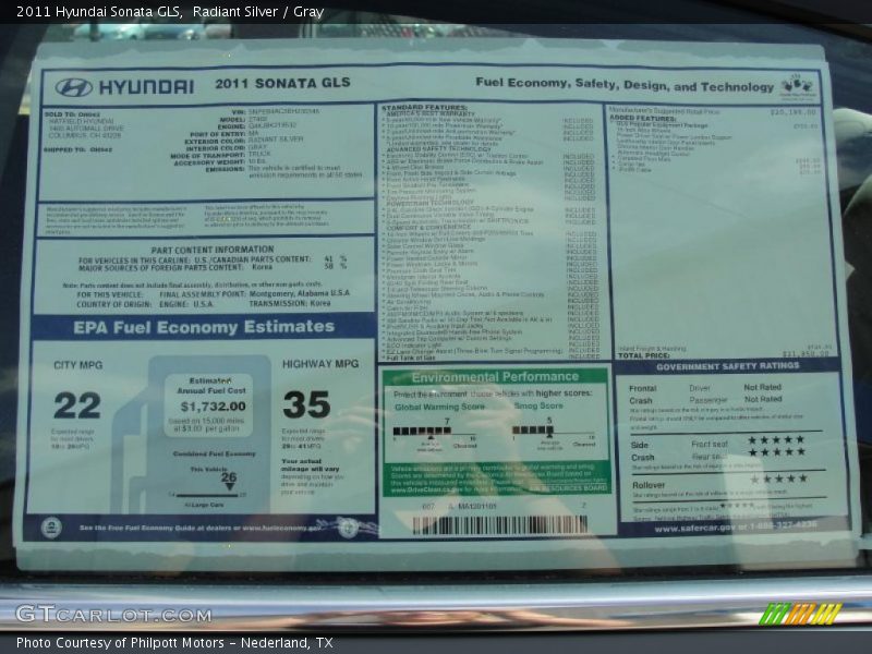 Radiant Silver / Gray 2011 Hyundai Sonata GLS