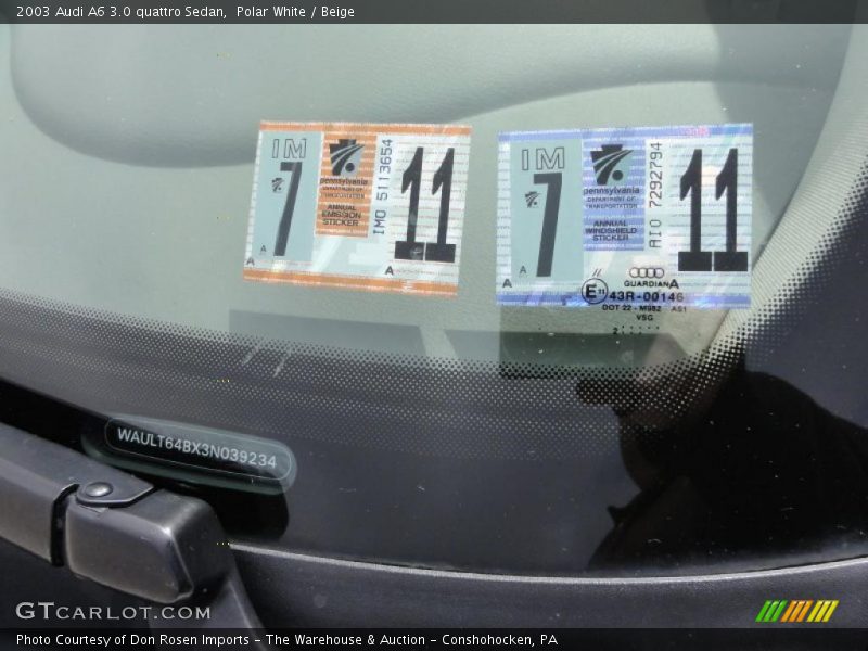 Polar White / Beige 2003 Audi A6 3.0 quattro Sedan