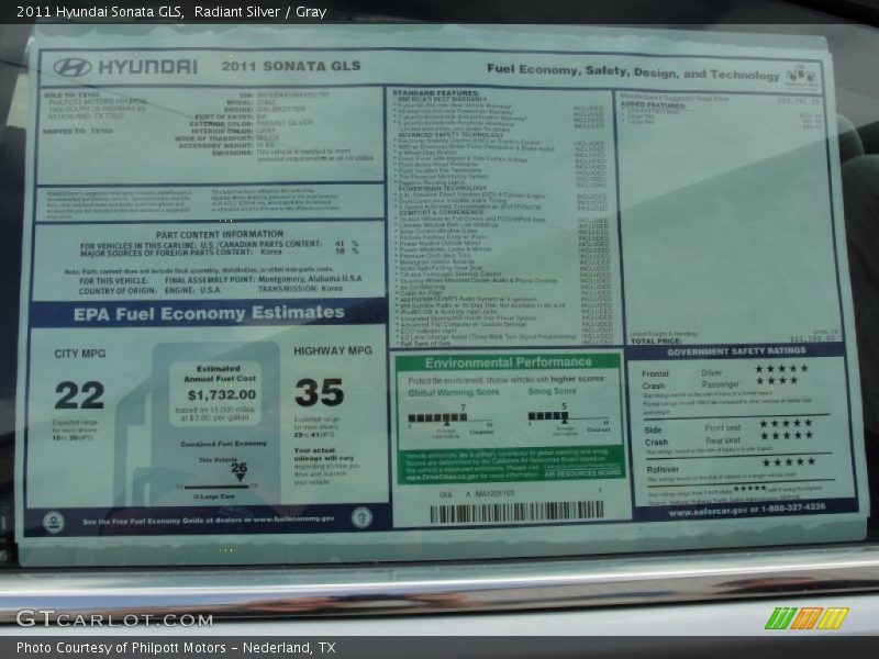 Radiant Silver / Gray 2011 Hyundai Sonata GLS