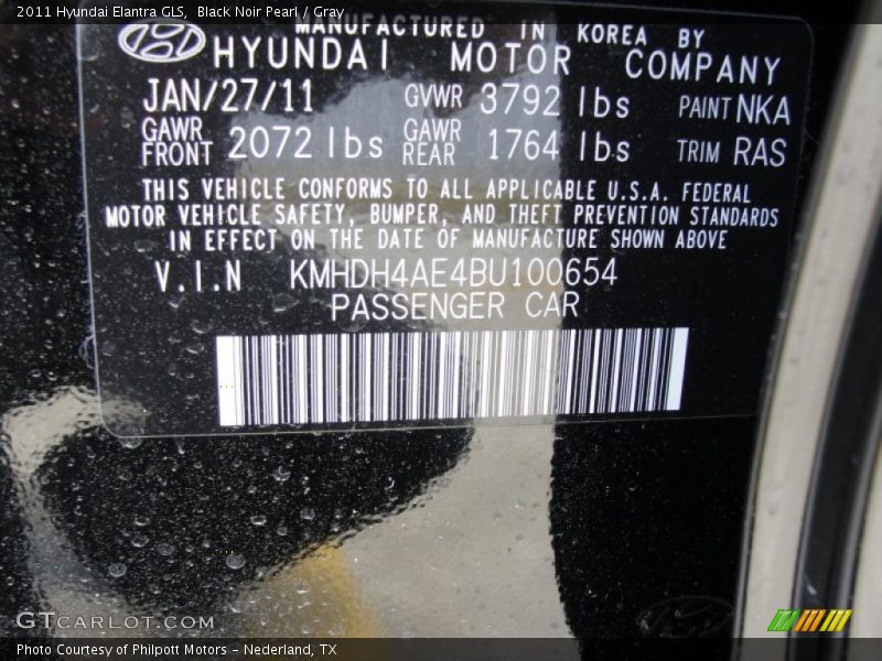 2011 Elantra GLS Black Noir Pearl Color Code NKA