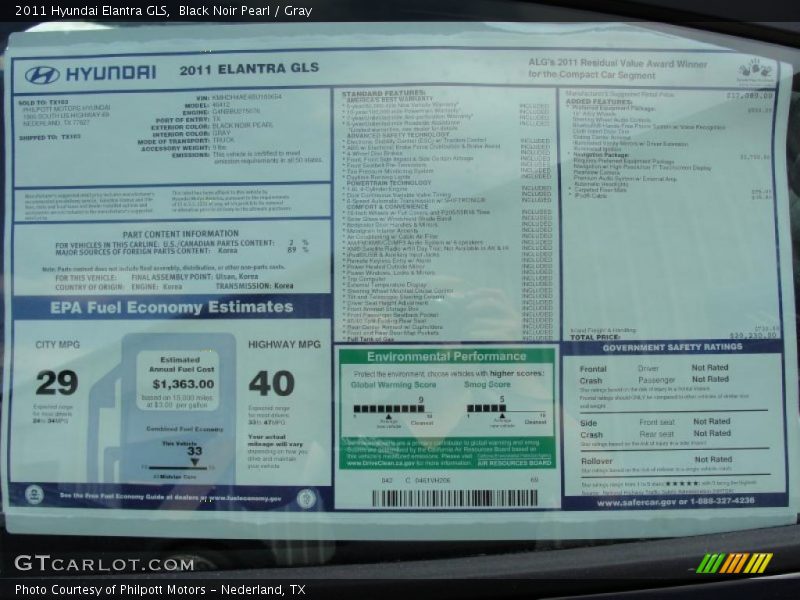  2011 Elantra GLS Window Sticker