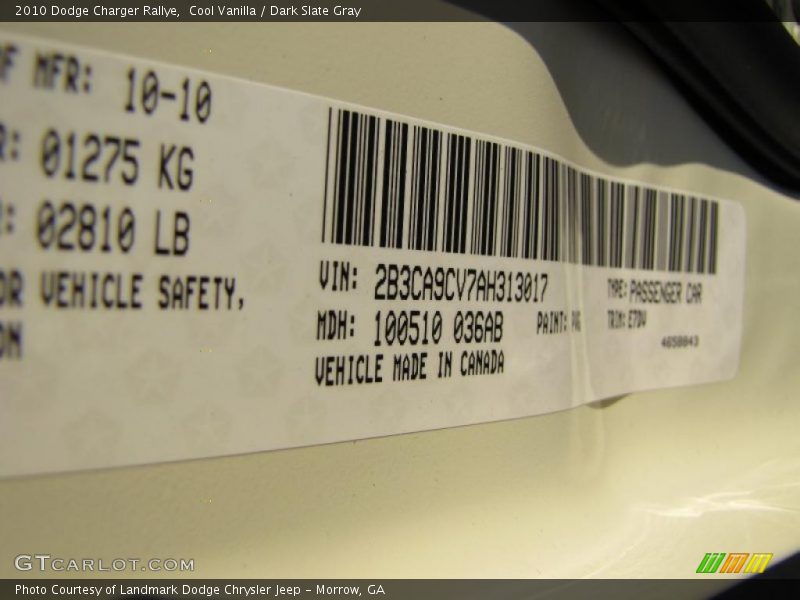 Cool Vanilla / Dark Slate Gray 2010 Dodge Charger Rallye