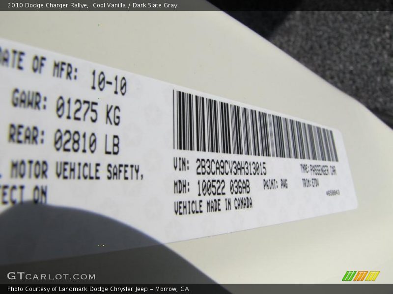 Cool Vanilla / Dark Slate Gray 2010 Dodge Charger Rallye